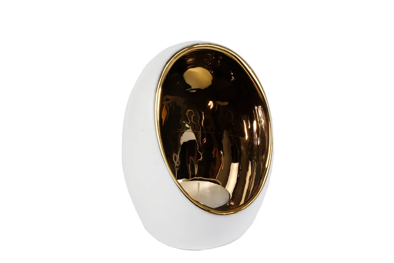 Theelichthouder "Pim" XL goud/wit aardew 13x13x17,5cm