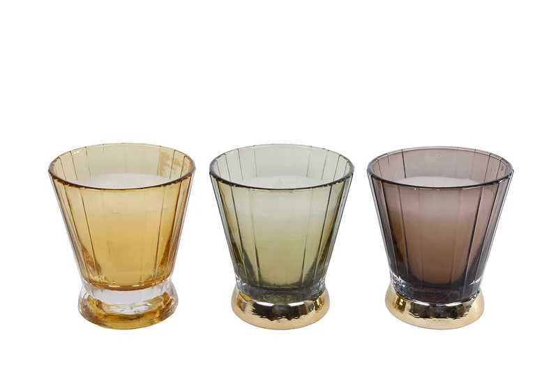 Kaars in glas "Mia" 3 assortie kleur 7,5x7,5x8,8cm