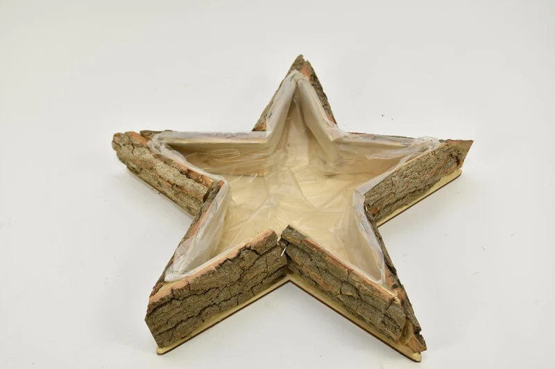 Houten tray ster ''schors'' D41 H7cm naturel