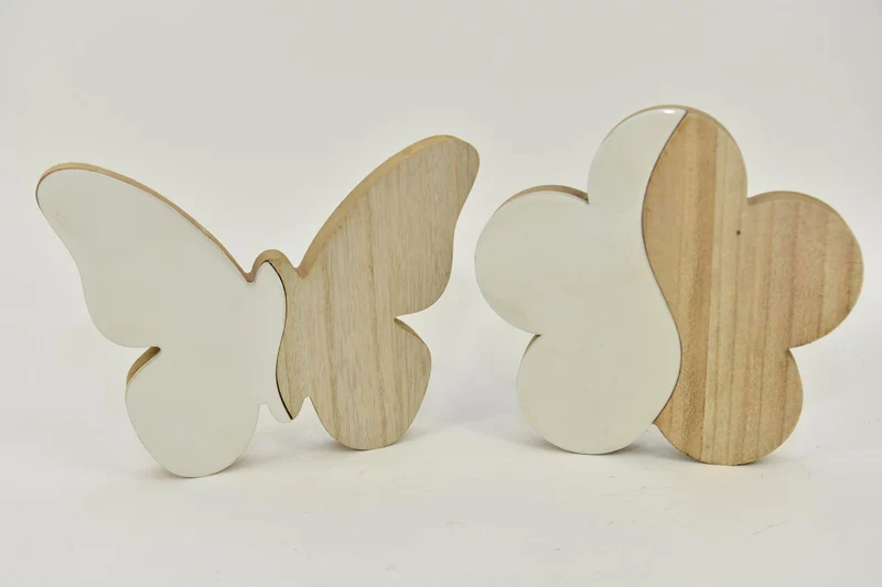 Wooden Flower/Butterfly 2 ass. 20x2x20cm Natural/white