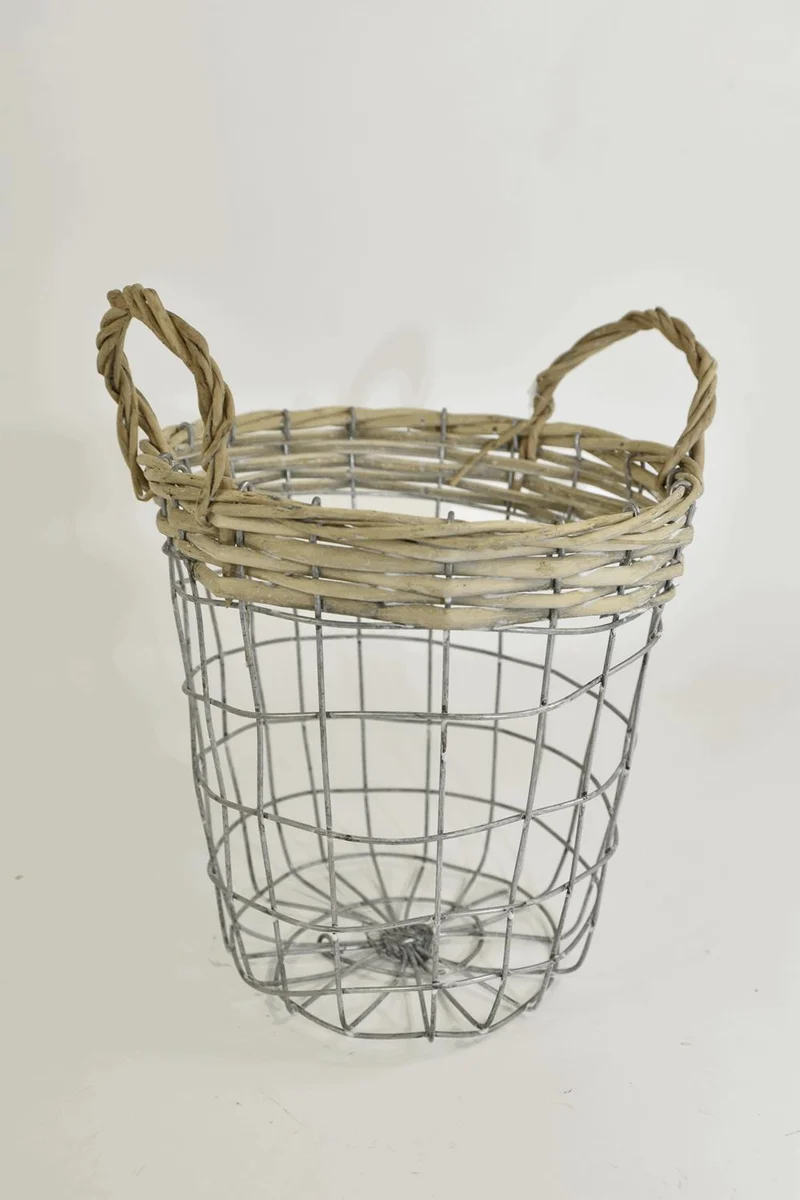 Rietwerk mand metaal grijs D20 H20cm