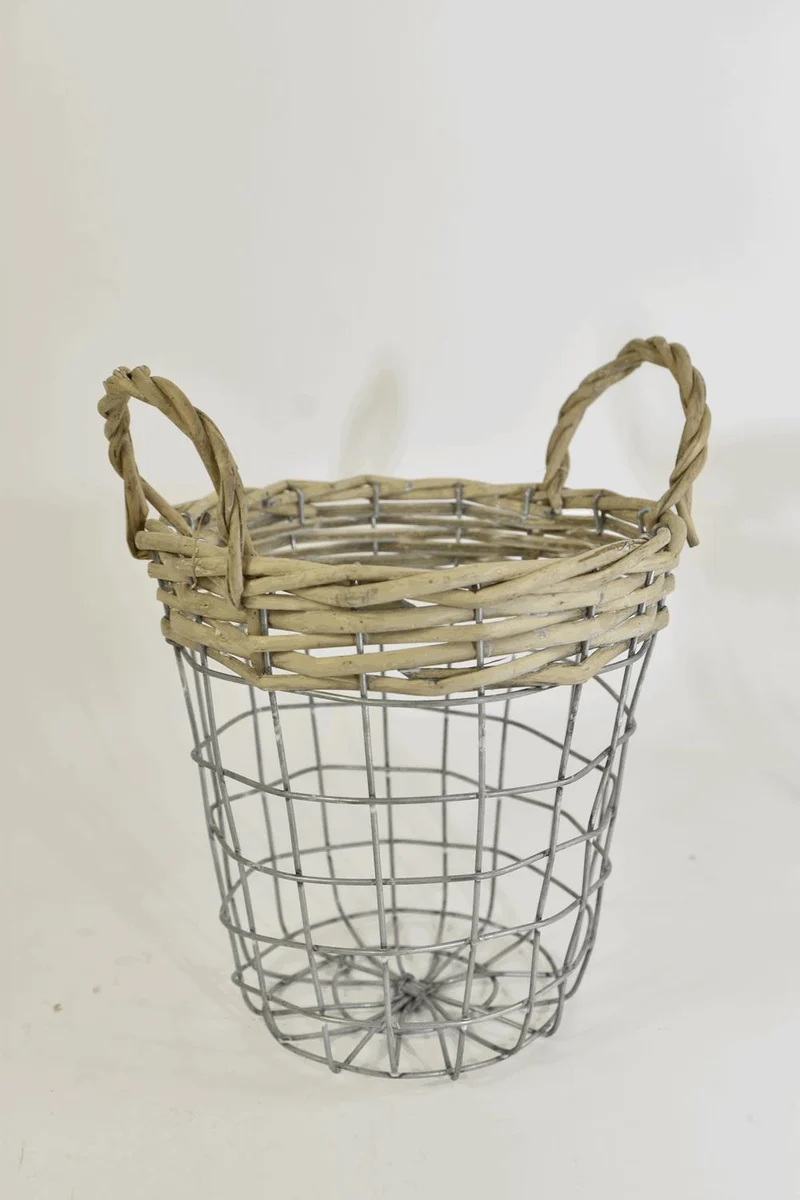 Rietwerk mand metaal grijs D18 H18cm