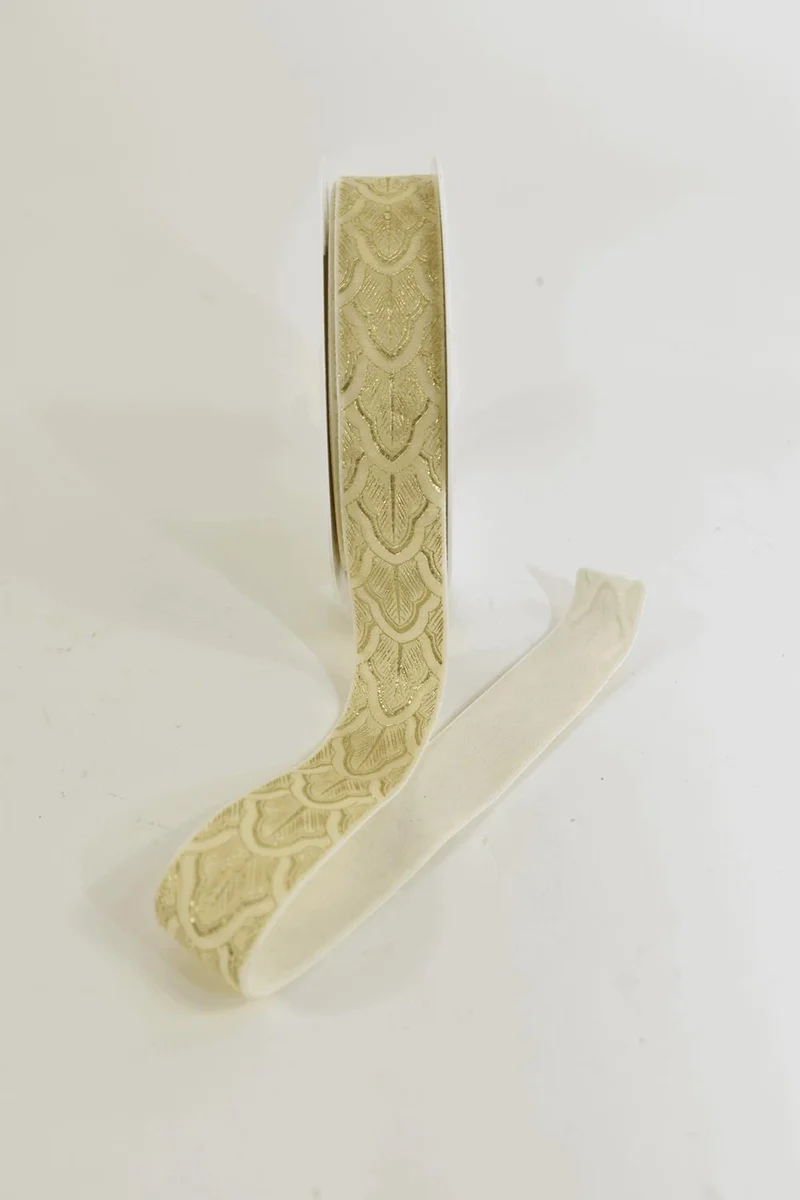 Fluwelen lint "Ornament" 25mm 6mtr cream/gold