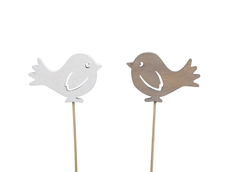 w/b. 16 birds/stick 2 ass. grey/white 7x5 cm