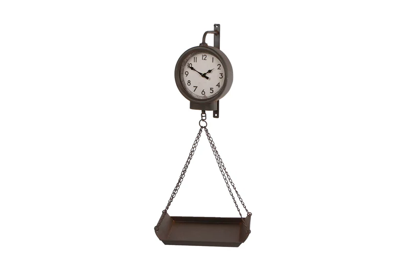 Wandklok "Weegschaal" bruin metaal 29x18,5x65cm