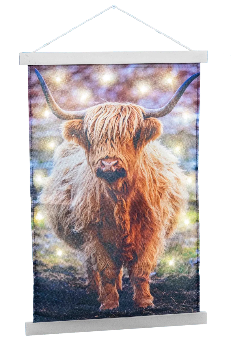 Wandkleed Schotse Hooglander met 15 LED warm wit 40x60cm excl. 3xAA batt.