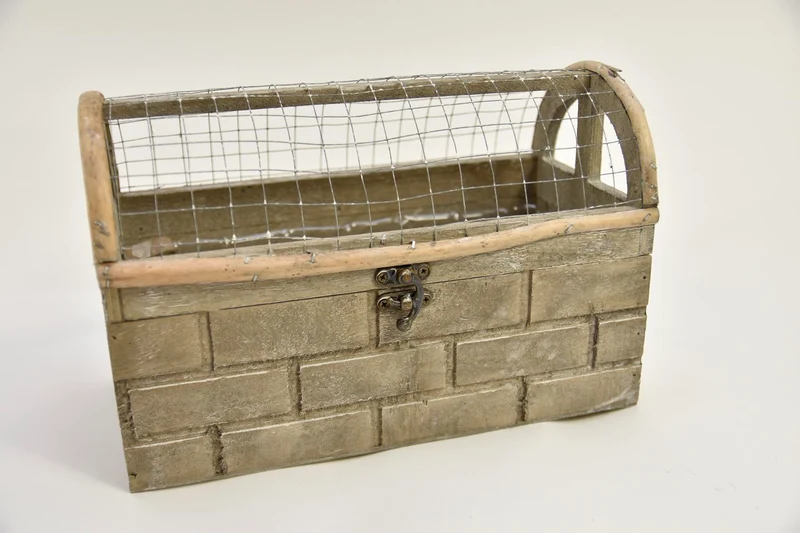 Opbergbak grijs met gaas dak 27,5x13x18cm