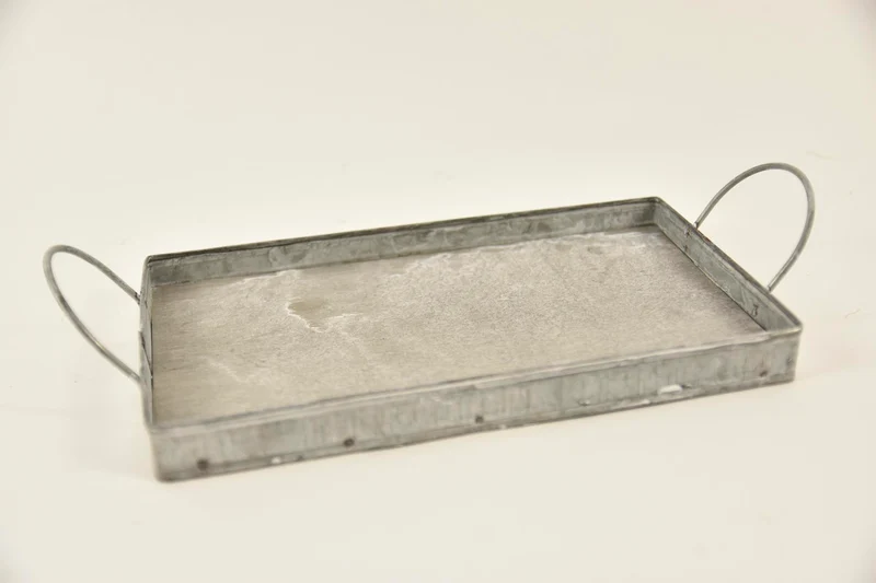 Dienblad rechthoek zink/hout met oren 23x13x2/5,5cm grey-wash