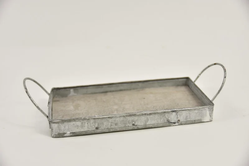 Dienblad rechthoek zink/hout met oren 20x9,5x2/5,5cm grey-wash
