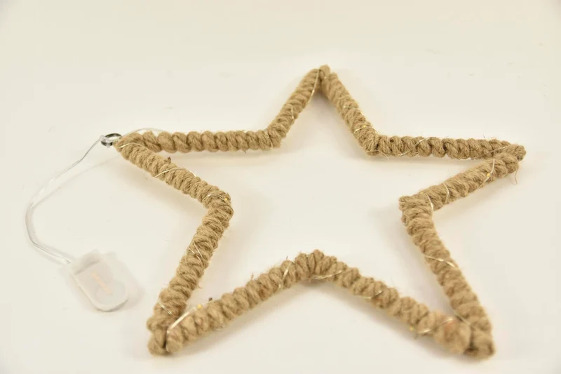 Jute touw ster 30x1,5cm met 15 LED