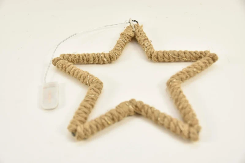 Jute touw ster 25x1,5cm met 15 LED