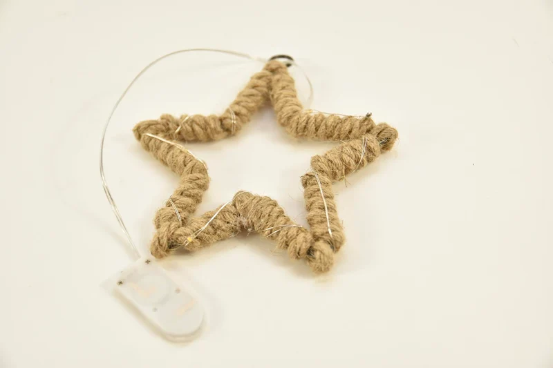 Jute touw ster 15x1,5cm met 7 LED