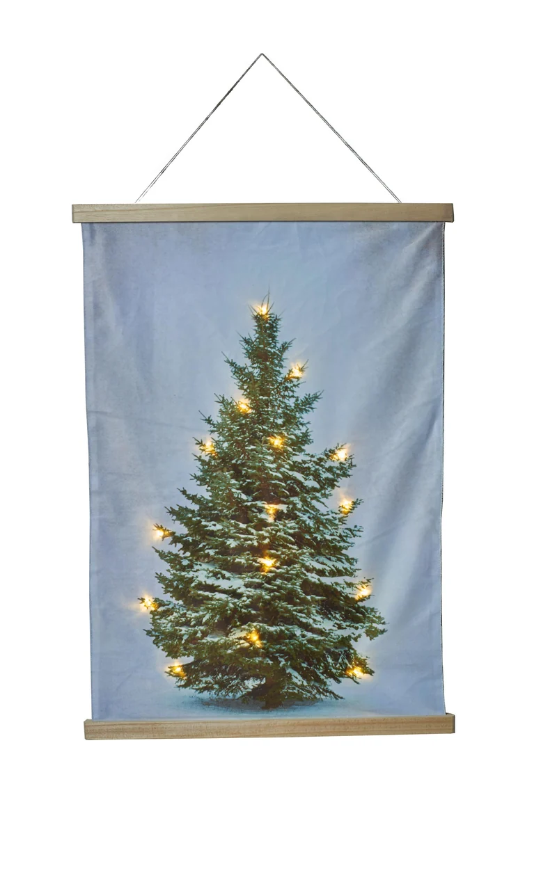 B.O. FLUWEEL DOEK KERSTBOOM 52X70CM MET 15LED WERKT OP 2xAA