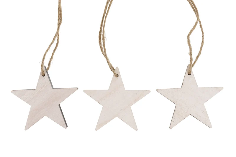 Wooden star 10cm rope 10pc - Natural-wash