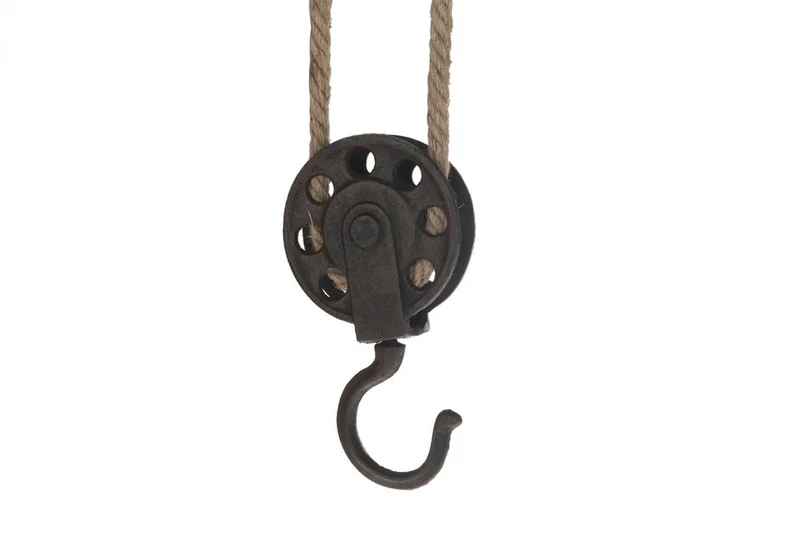 Pulley with hemp rope cast iron 55x11x4cm Dark brown