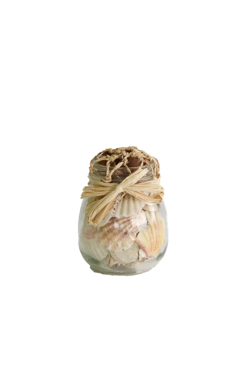 Bottle glass with shells 9x7x7cm Natural