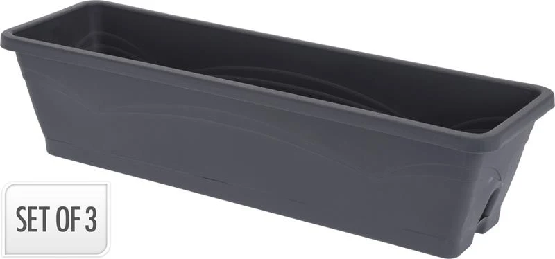 BLOEMBAK RECHTHOEK OP SCHOTEL 49x14x12CM ANTRACIET 3 STUKS