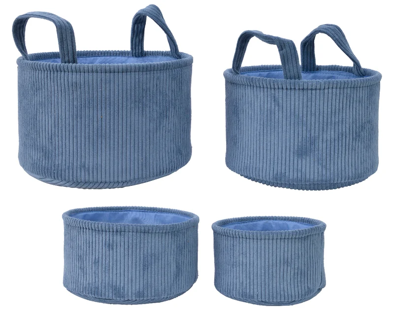 Set a 4 pes velvet rib basket round blue dia27x16cm