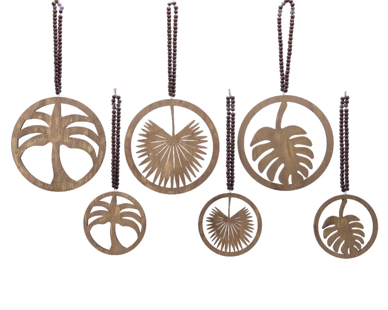 Set a 2 pinewood slice w cutout 3ass gold washed dia22.5x45cm