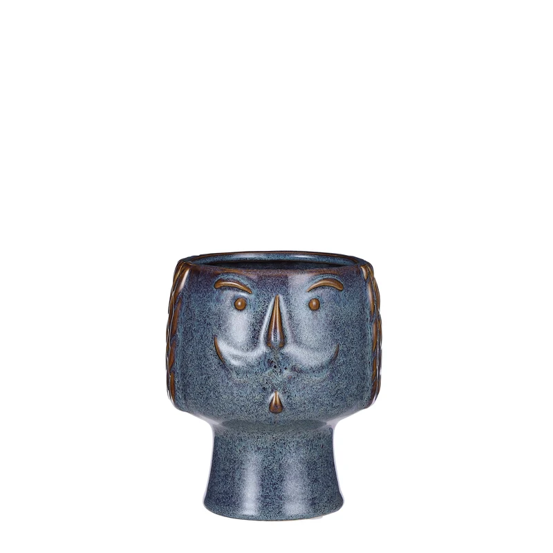 Pot gezicht blauw - h14,5xd12,5cm