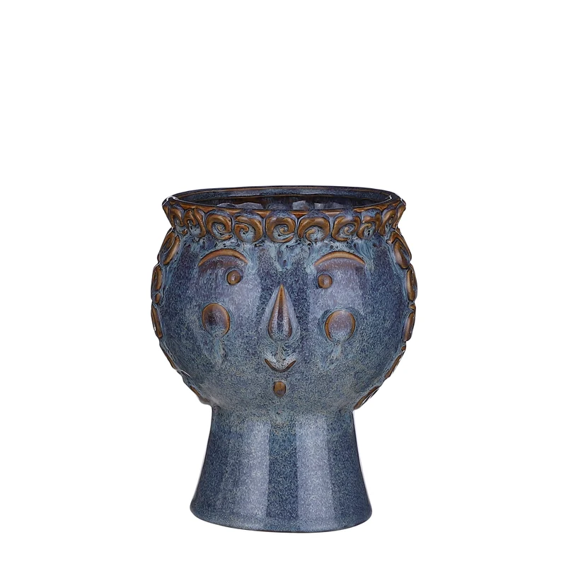 Pot gezicht blauw - h19xd15,5cm