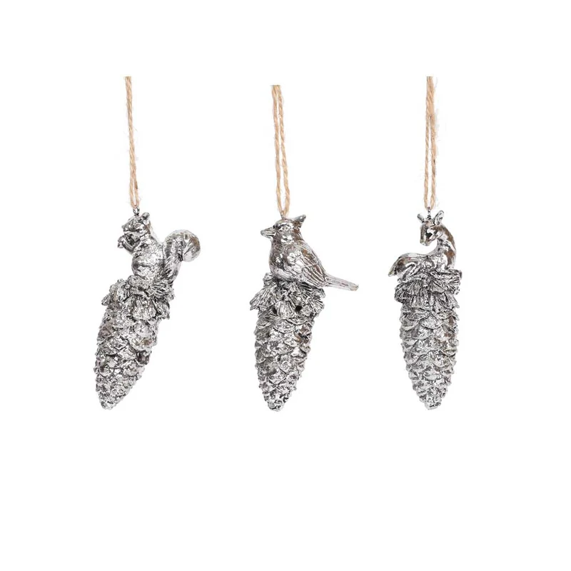 Hanger Christmas Pinecone 3 ass.12cm Silver