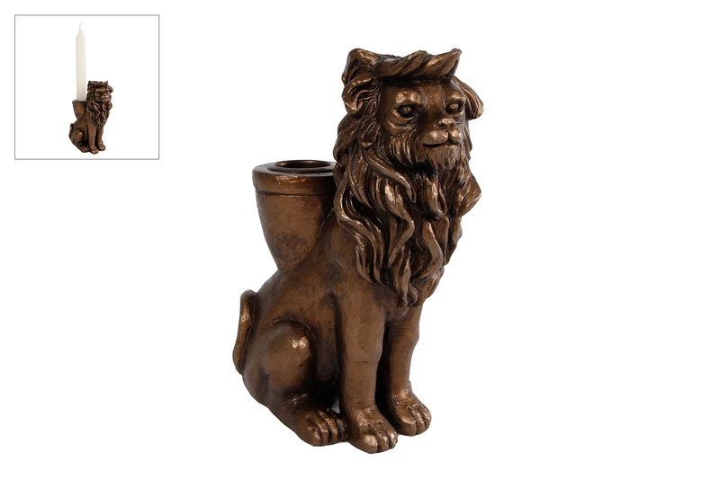 Kandelaar "Lion" brons polystone 10,5x6,2x15cm
