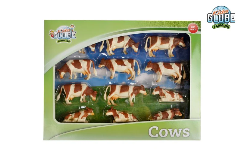 Kids Globe koeien rood/bont liggend en staand 12stuks 1:32