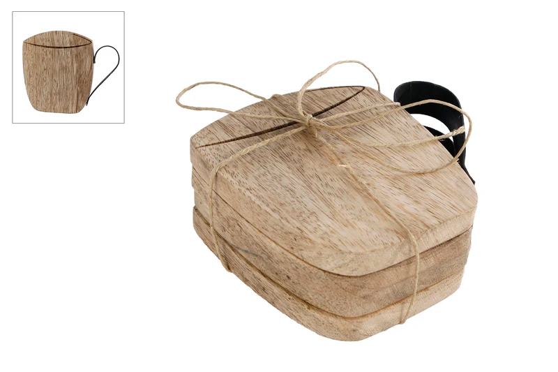 Onderzetter "Cup" naturel 4 stuks hout 9x10x1cm