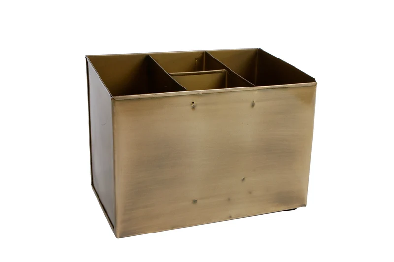 Opbergbak oud messing metaal 17x10x13cm