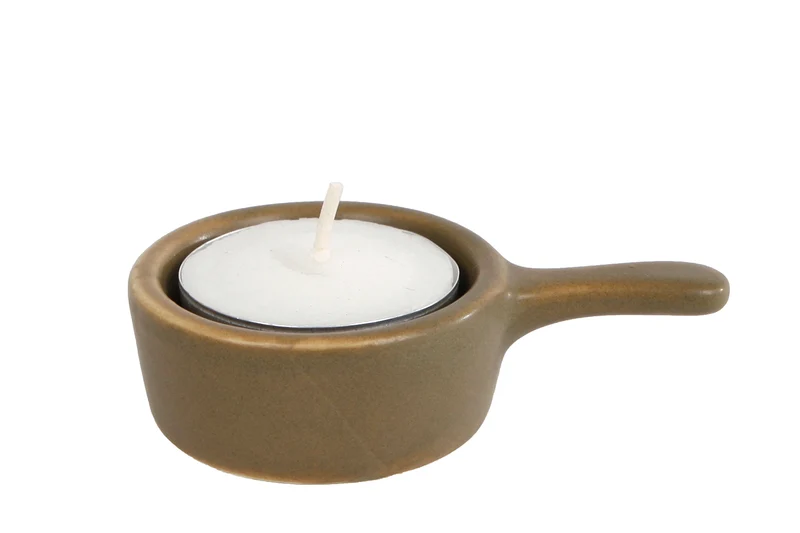 Theelichth "Cup" beige aardewerk 8x5x2cm