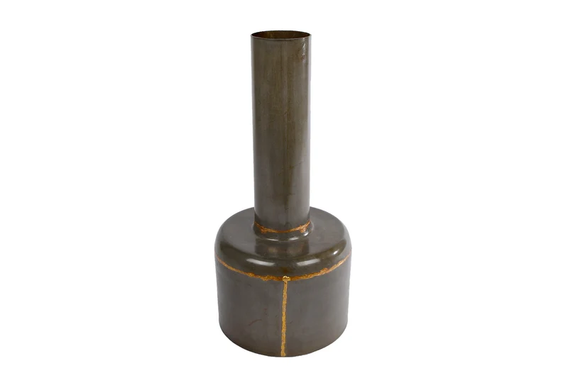Vaas "Timo" L grijs/goud metaal 16x16x36cm