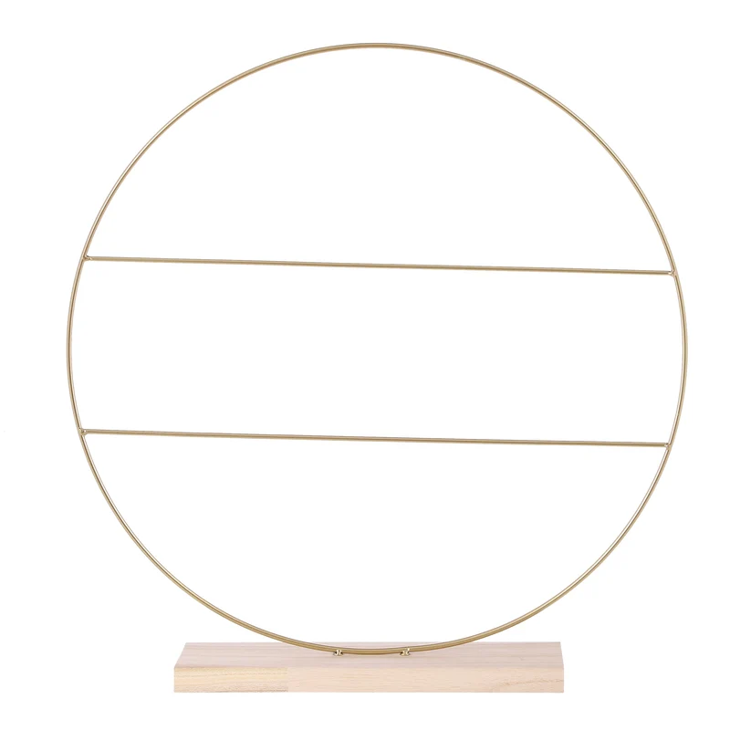 Decoratie cirkel op houten voet met spijlen goud - b9xd55cm
