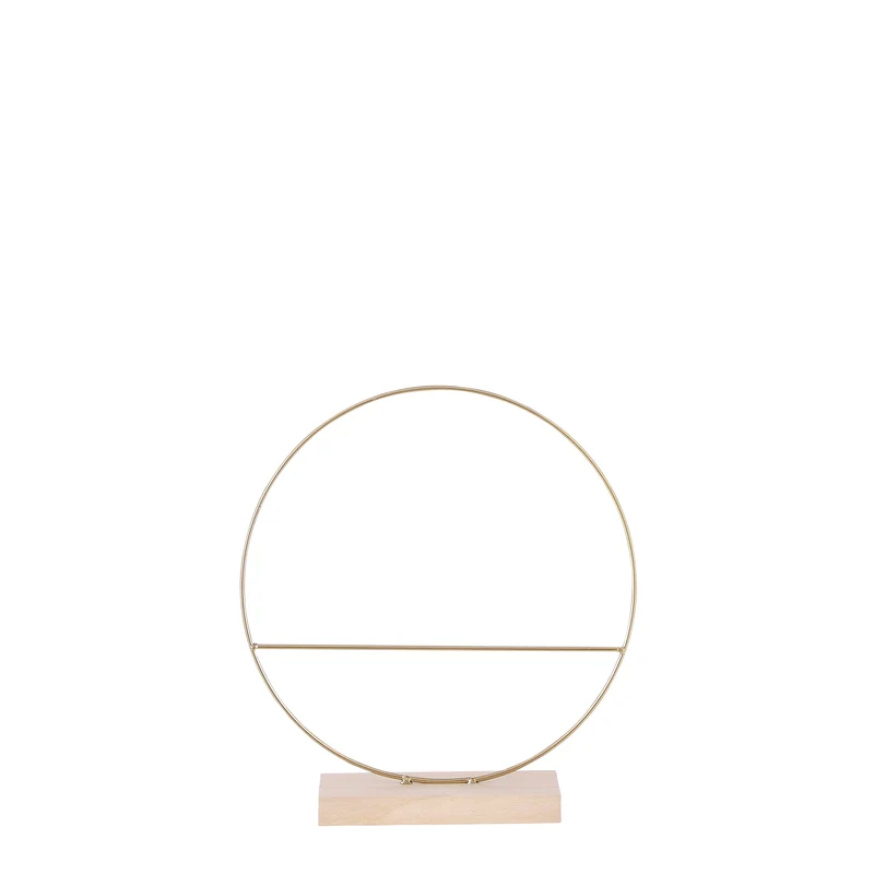 Decoratie cirkel op houten voet met spijl goud - b7xd30cm