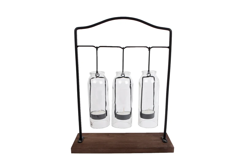 Theelichth "Marit" glas/metaal 31x10x35cm