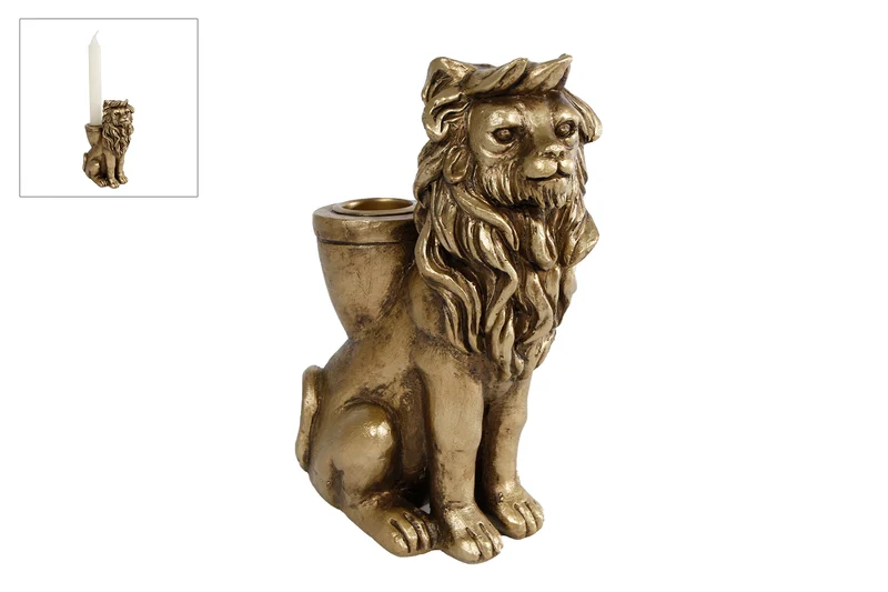 Kandelaar "Lion" goud polystone 10,5x6,2x15cm