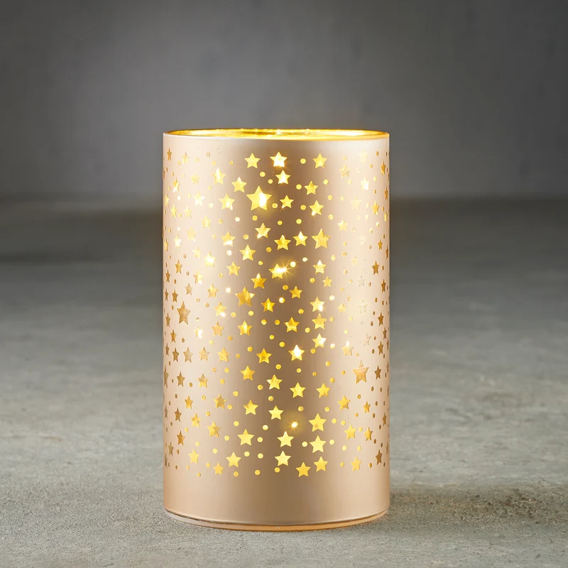 Windlicht ster goud 15 led werkt op batterijen - h15xd9cm