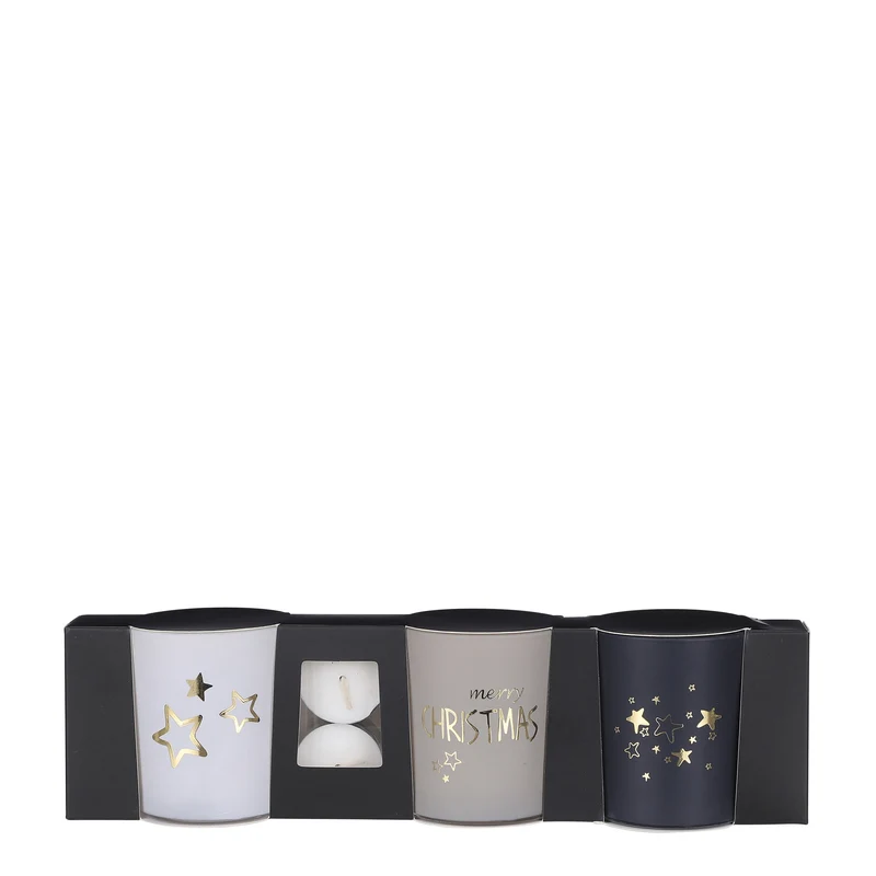 Theelicht houder wit grijs zwart set van 3 incl. theelicht - h8xd7cm