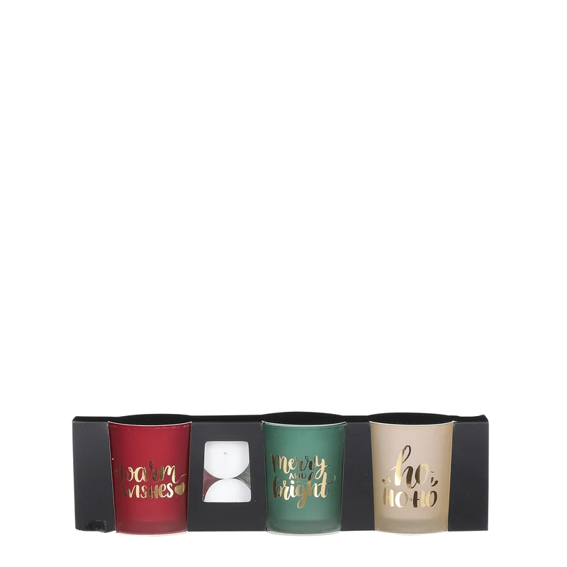 Theelicht houder rood groen off white set van 3 incl. theelicht - h8xd7cm