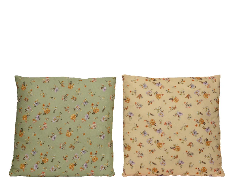 Cushion polyester cotton square flower print 2col ass 45x45