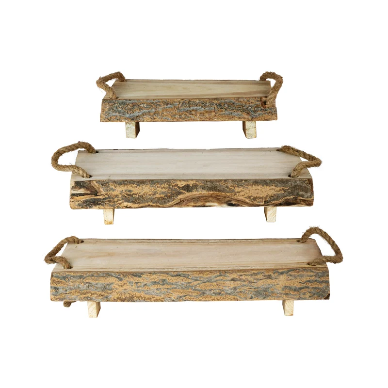 S/3 Wooden Base 30-40-50x25x7cm Natural
