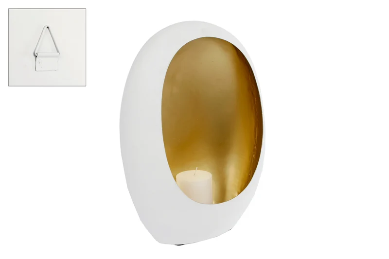 Windlicht "Pim" XL wit/goud metaal 27x16x38cm