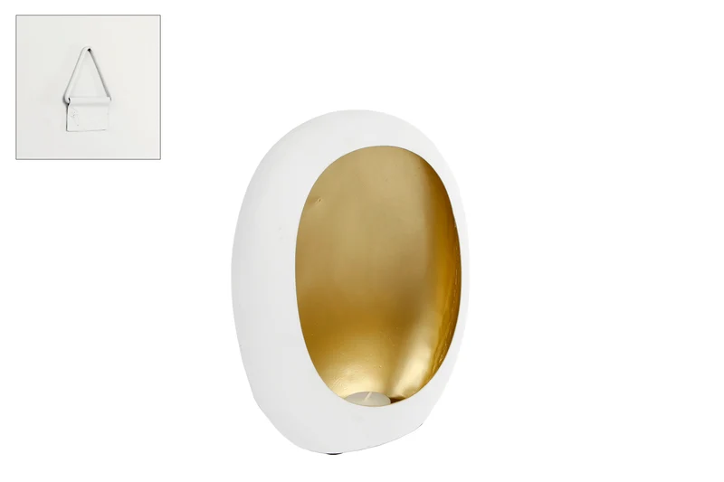 Windlicht "Pim" L wit/goud metaal 18x11x26cm