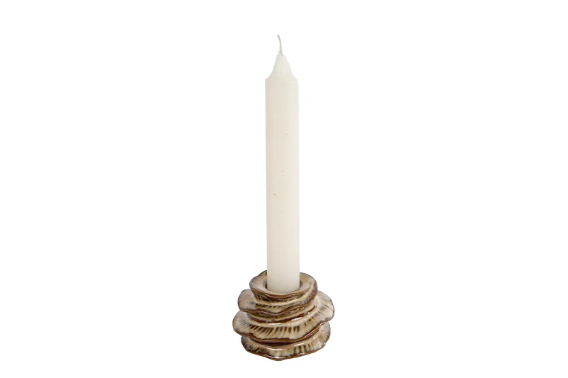 Kandelaar "Solange" beige aardewerk 7x7x5cm