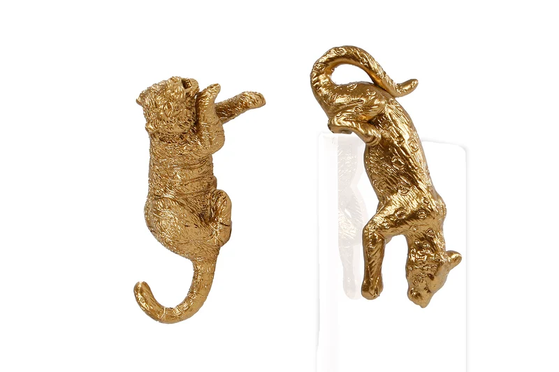 Sculptuur "Tiger" goud 2 assortie 6,5x2,5x3cm