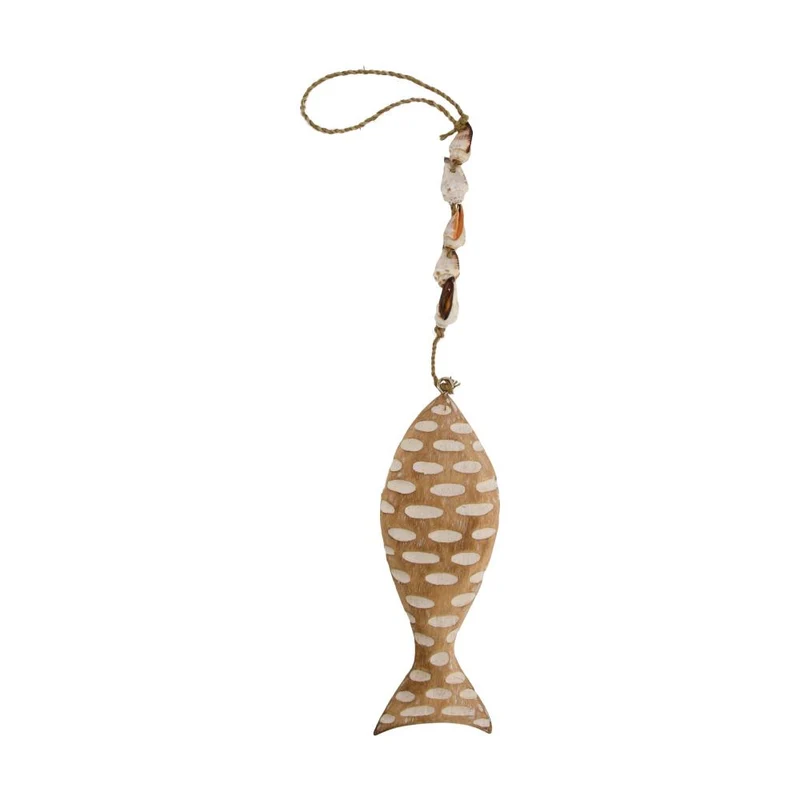 Fish S wood with rope 29x10x2,5cm White-wash