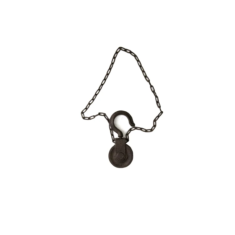 Pulley with steel chain cast iron 6x2x15cm Dark brown
