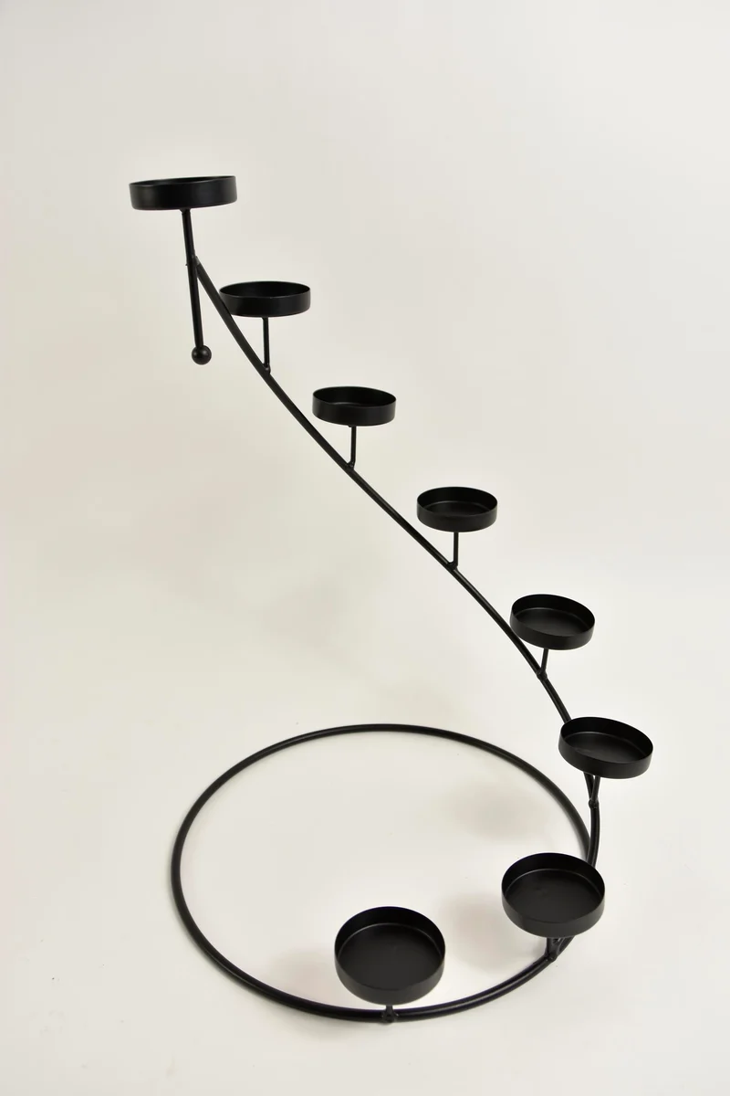 Waxinelicht toren (8) ''trap'' metaal rond D25 H36,5cm zwart