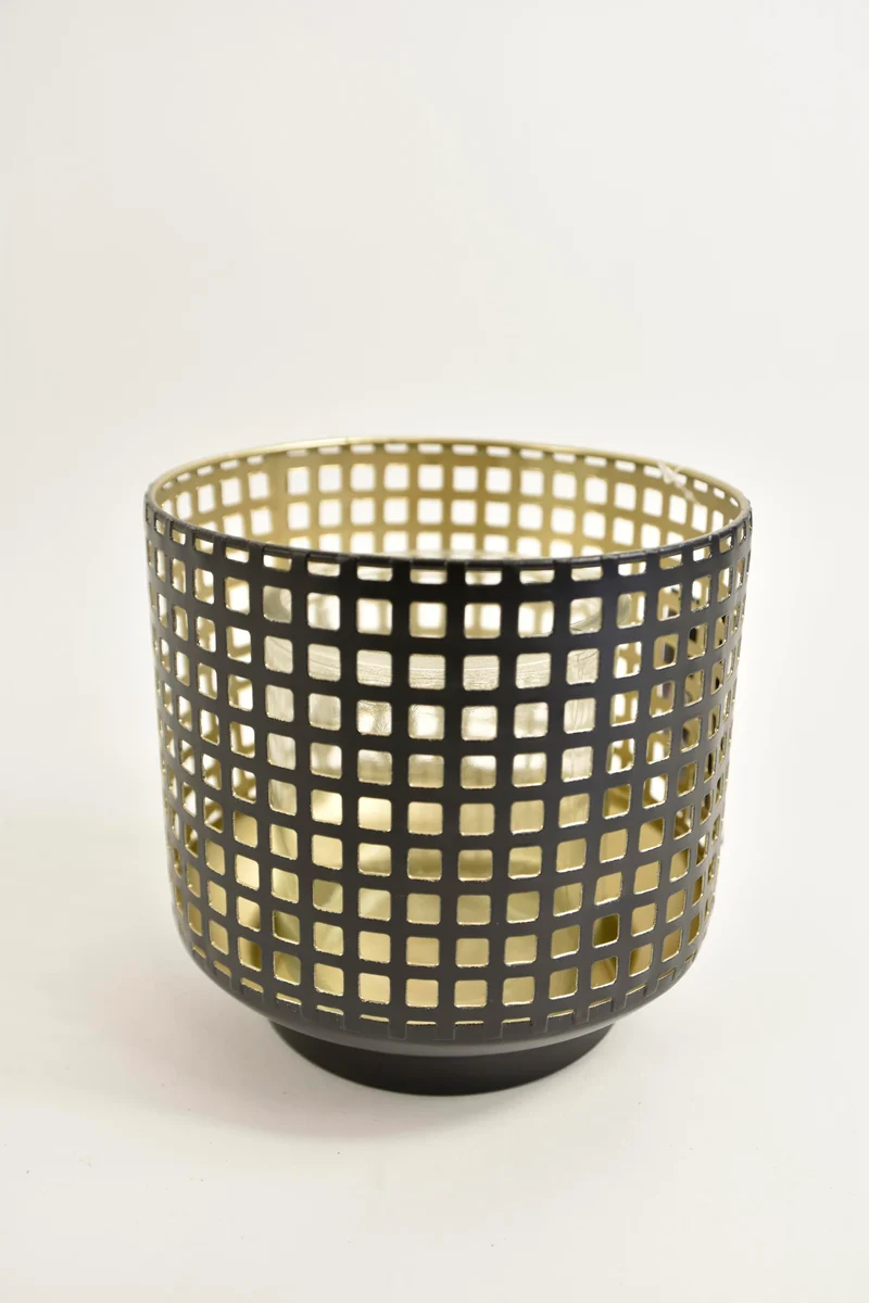Windlicht ''Erik'' L rond metaal D15,5 H15cm zwart/goud