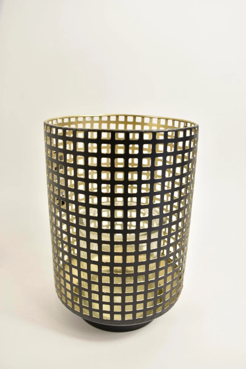 Windlicht ''Erik'' XL rond metaal D15,5 H23cm zwart/goud